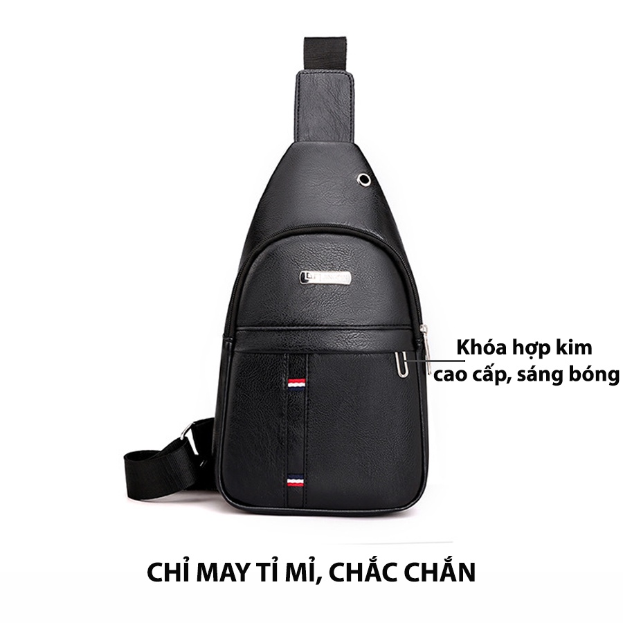 Túi Đeo Chéo Nam Mini, Túi Bao Tử Da Nam Cao Cấp D23, Đeo Trước Ngực, Chống Nước, Có Cổng Sạc, 3 Ngăn, Thời Trang