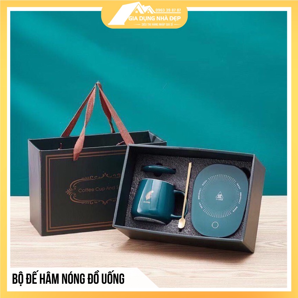 Cốc hâm nóng đồ uống kèm đế điện - Tặng bộ ly muỗng dùng để hâm sữa cho bé, hâm cafe, pha trà