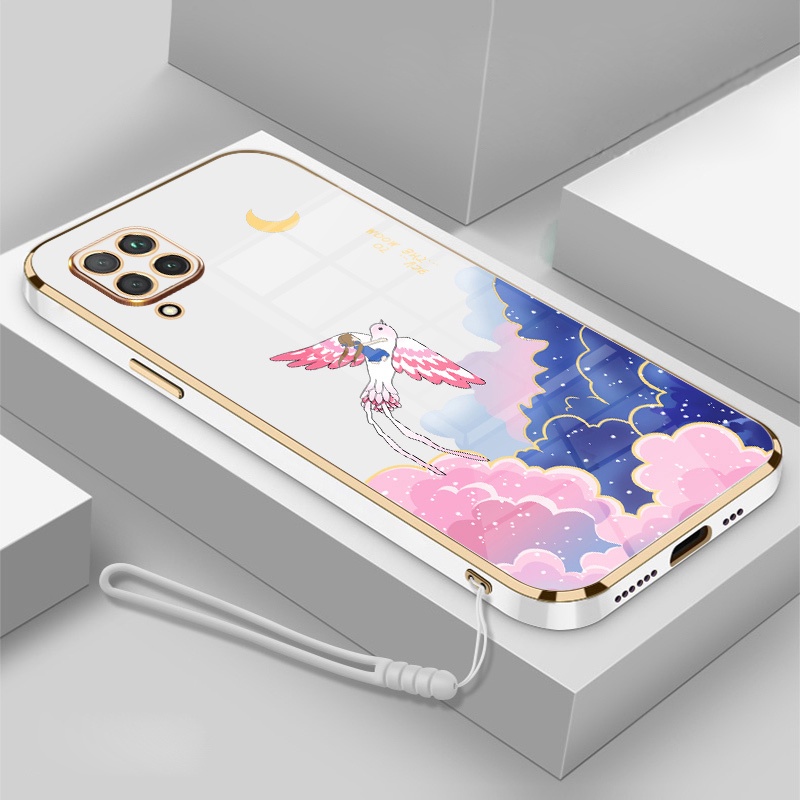 Ốp Điện Thoại Viền Mềm Mạ Điện In Hoạt Hình Kèm Dây Đeo Cho Samsung a12 a10 a10s a11 a13 a20 a30 a20s