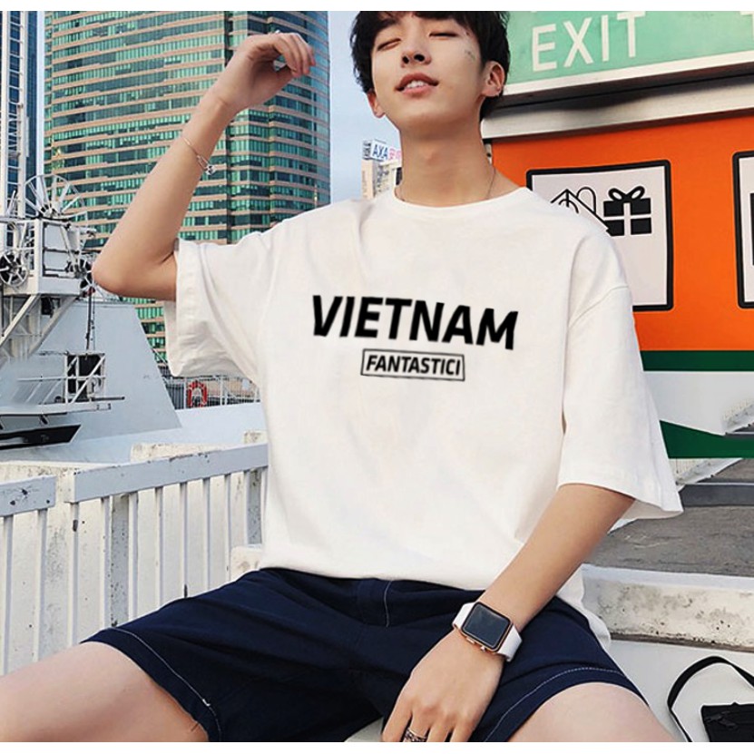 Áo thun unisex nam nữ tay lỡ VIỆT NAM TUYỆT VỜI áo thun dáng rộng hai màu trắng đen basic mặc cùng quần short | BigBuy360 - bigbuy360.vn