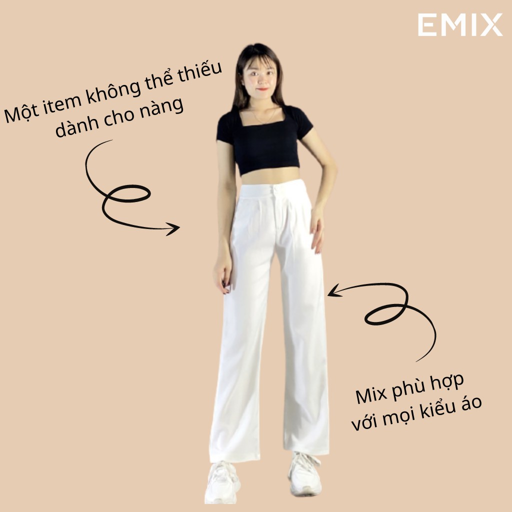 Quần tây nữ ống suông EMIX (2 màu), cullotes, cạp cao, khóa trước, chun sau, chất kaki, mềm mịn, ít nhăn