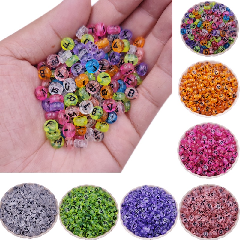 Bộ 50 Hạt Xâu Hình Tròn Dẹp 7mm In Chữ Cái Tiếng Anh