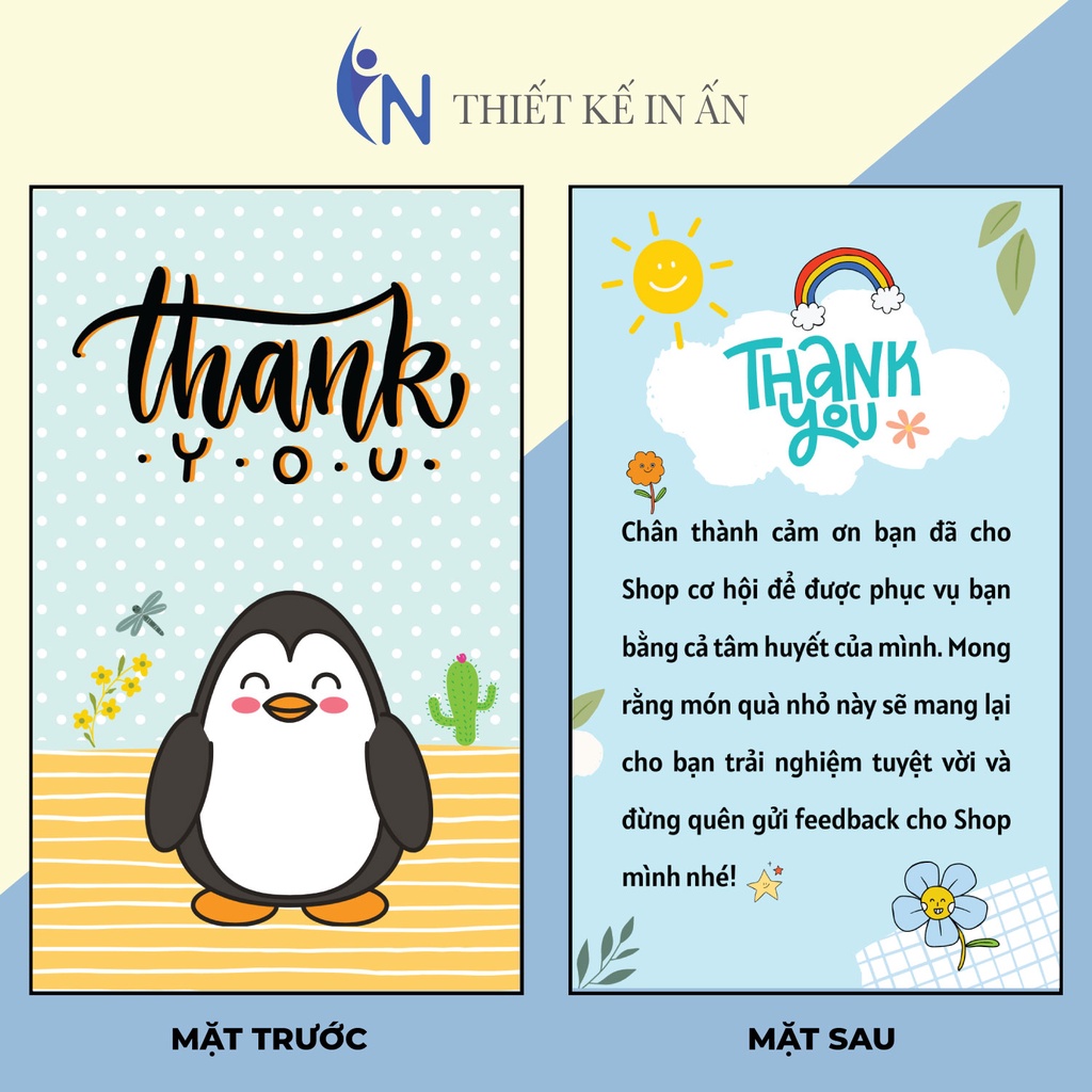 Thẻ cảm ơn, thiệp cảm ơn IN GIÁ RẺ cho shop bán hàng online bìa cứng, cán màng chất lượng cao - size 5,4x9cm - Mẫu 52