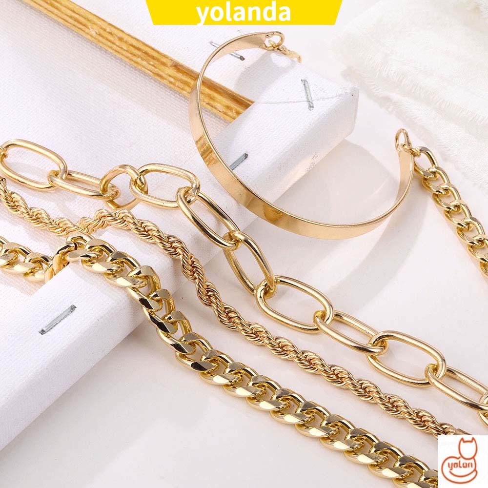 Set 4 vòng tay chuỗi xích bằng kim loại cá tính thời trang