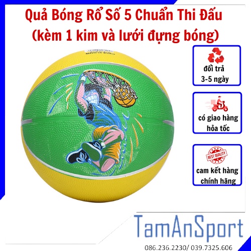 Quả bóng rổ số 5, banh bóng rổ da PVC độ bền cao tăng khả năng giữ bóng- Tâm An Sports