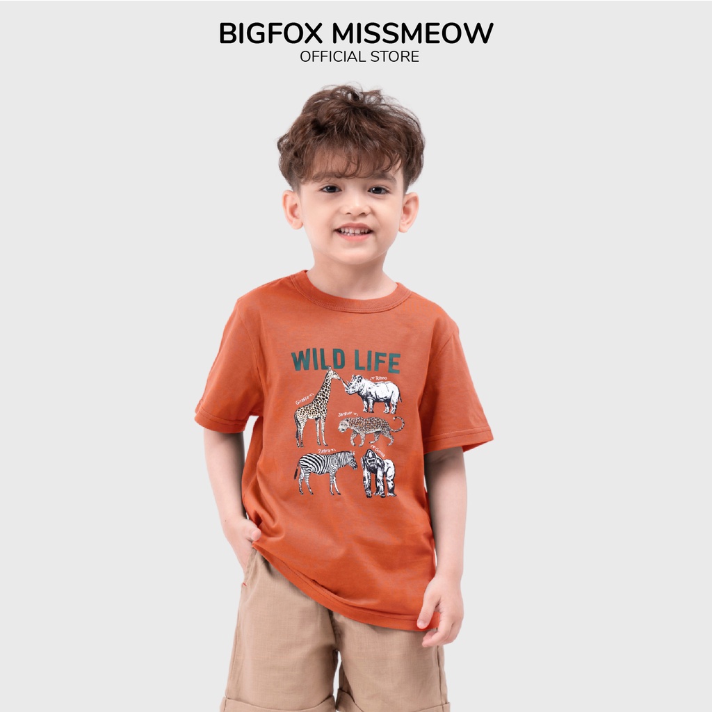 Áo phông bé trai Bigfox - Miss Meow mặc hè chất cotton mềm mịn in wild life size trẻ em 3,4,5,6,7,8,9,10,11 tuổi