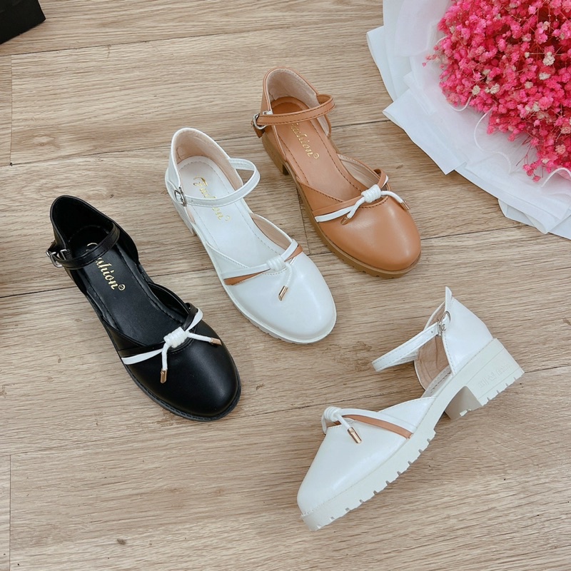 Sandal cao gót 4 phân ulzzang bít mũi, giày Lolita đế cao phong cách vintage ulzzang chất mềm.