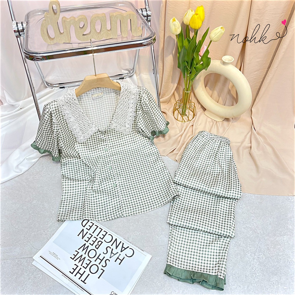Bộ lụa mặc nhà dáng Pyjama dài tay B0682