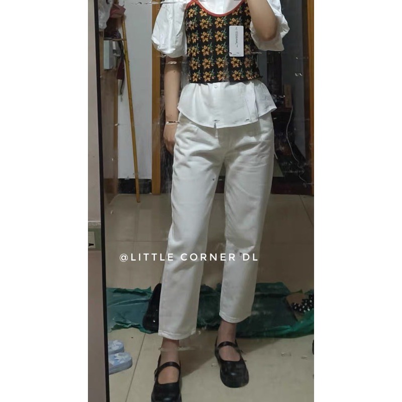 Quần slim baggy suông kem vani lưng cao basic hàng loại 1
