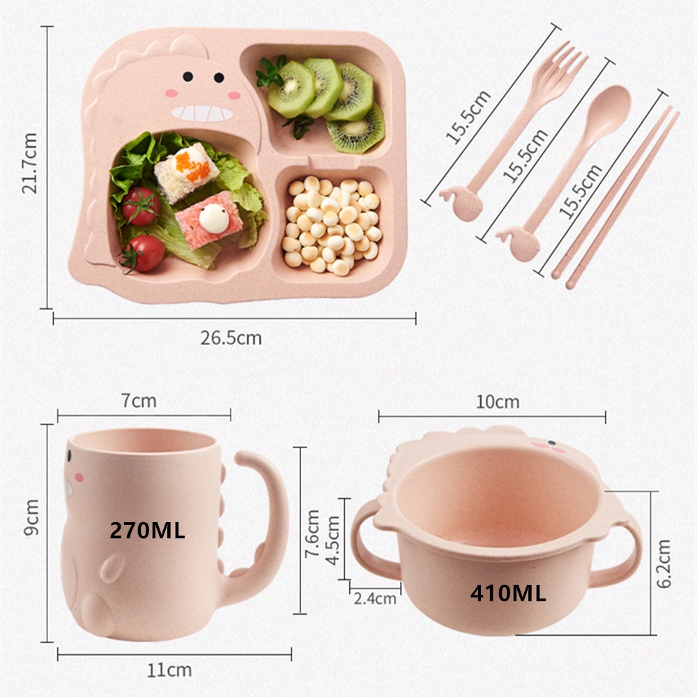 Bộ 4 Món Chén Muỗng Nĩa Đũa Hình Khủng Long Hoạt Hình Chống Rơi Cho Bé