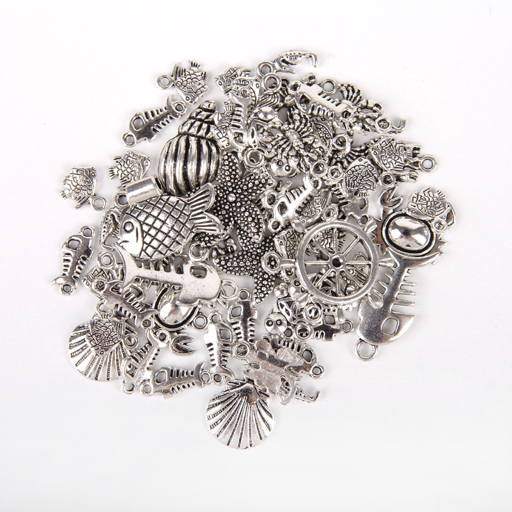 Set 50 Mặt Dây Chuyền Kim Loại Mạ Bạc Phong Cách Tây Tạng