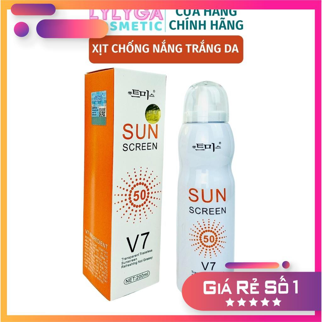 Kem chống nắng V7 SUN SCREEN SPF50 200ml - Xịt chống nắng trắng da, nâng tone, chống nước. Dạng xịt tiện dụng CN03