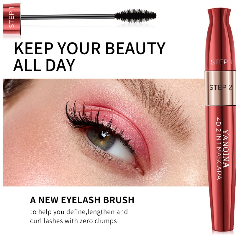 Mascara Sợi Tơ 4D 2 Trong 1 Chống Nước Lâu Trôi Giúp Làm Dài Và Làm Dày Lông Mi Tự Nhiên
