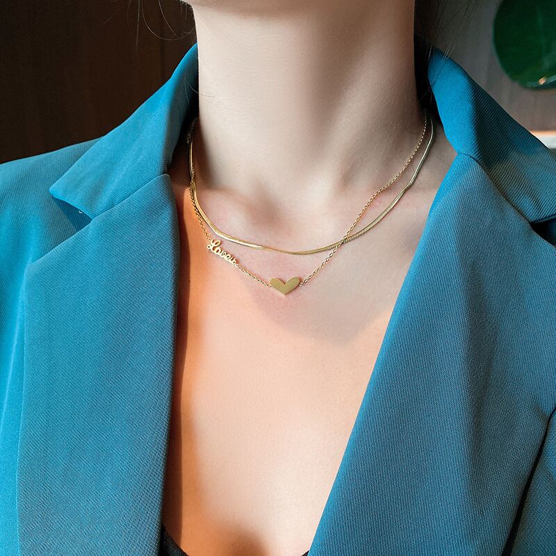 dây chuyền titan cho nữ nhiều lớp LOVE Chữ cái hình trái tim Vòng cổ bằng thép không gỉ vàng 18k Phụ kiện chính hãng của Hàn Quốc