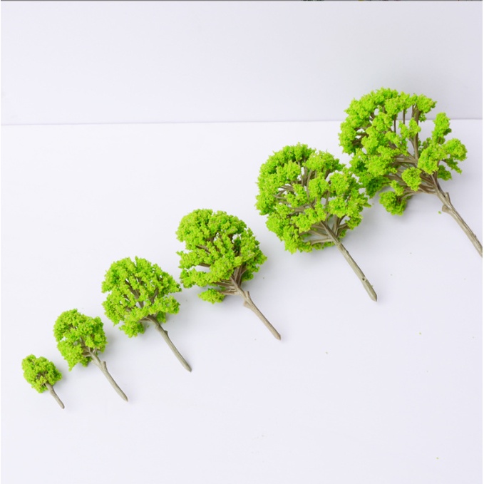Mô hình cây xanh lá nhạt tán tròn với thân tạo mấu sống động dùng trang trí terrarium, tiểu cảnh, sa bàn, DIY