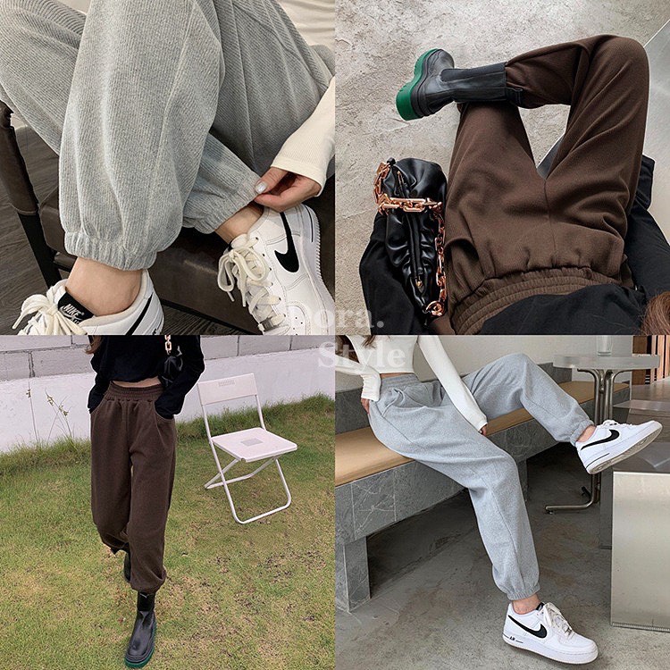 [ ảnh thật kèm video] Quần Jogger Bo Gấu Trơn Len Tăm Nữ Loại 1 Unisex - Quần in Hình Đâu Trâu Mini Cute