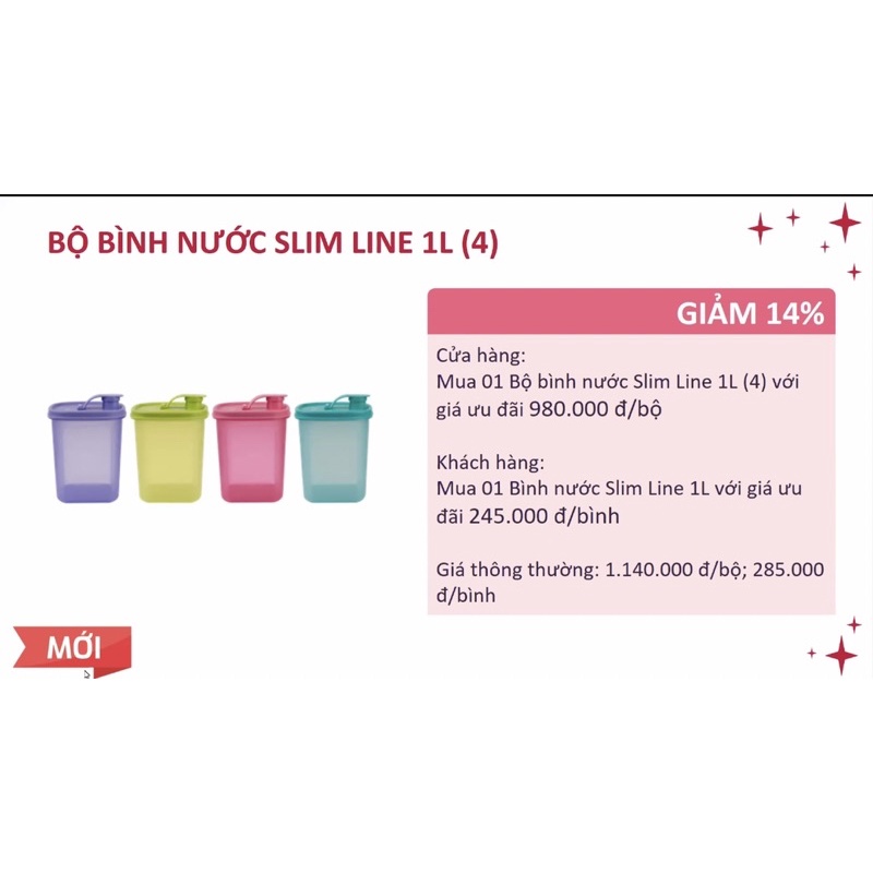 Bình nước Slim line 1L Tupperware Bảo hành trọn đời