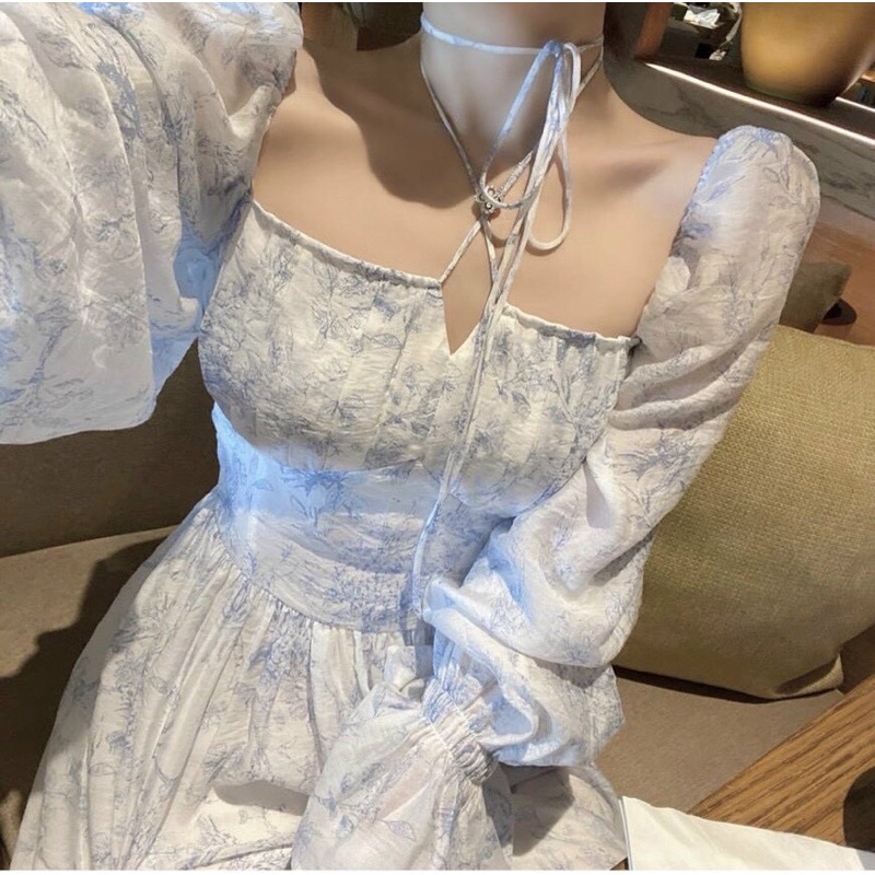 ĐẦM MIDI HOA DÂY CỔ YẾM