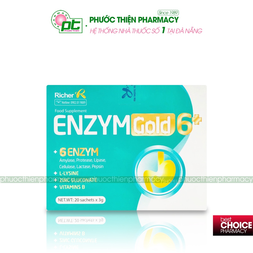 Men enzyme tiêu hóa kẽm cho bé giúp ăn ngon, tăng hấp thu Enzym Gold 6+ Hộp 20 gói