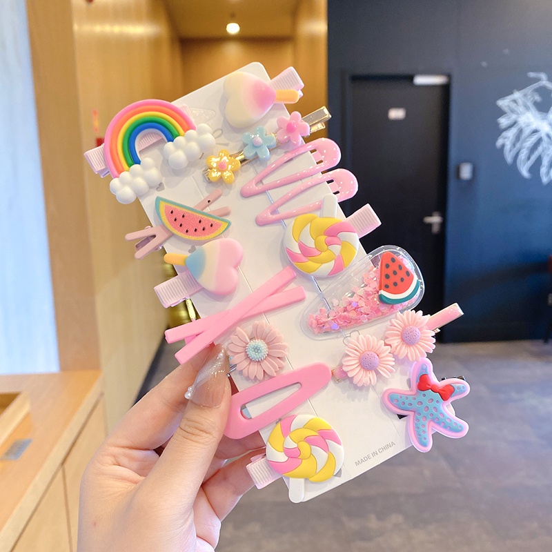 Set 14 Kẹp Tóc Thiết Kế Hình Trái Cây Dễ Thương Cho Bé Gái