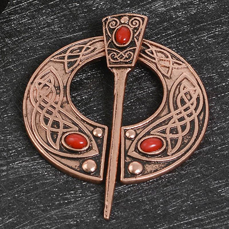 Viking Series Fashion Vintage Ruby Brooch Retro Medieval Nordic Jewelry Scarf Pin Gift For Men And Women