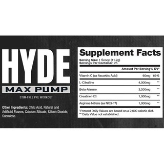 Hyde Maxpump tăng sức mạnh, 0 caffein, 25 lần dùng