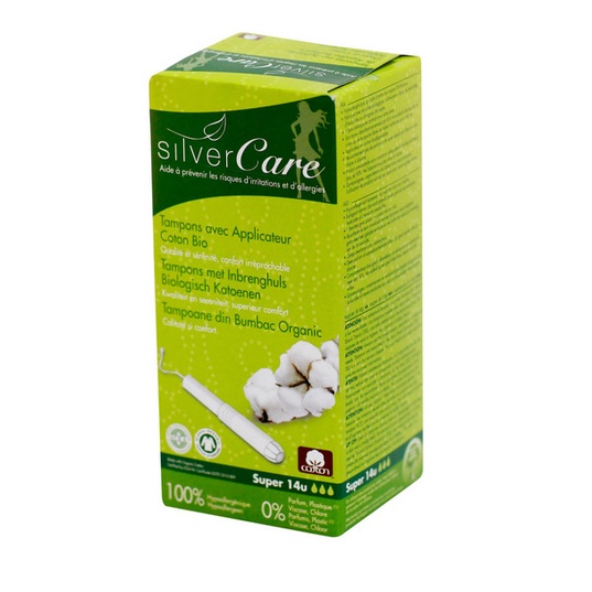 Tampon hữu cơ 3 giọt có cần đẩy Silvercare Super 14 miếng
