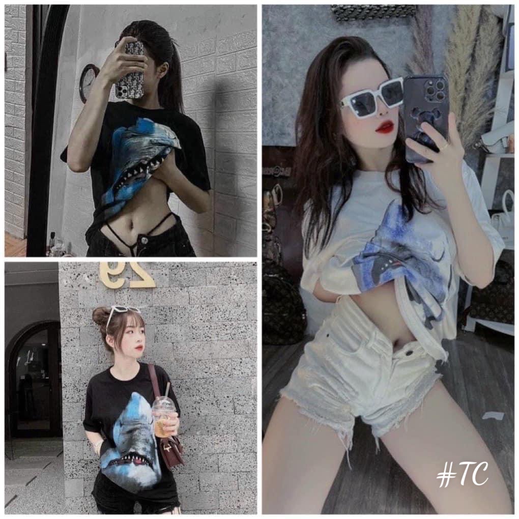 Áo thun họa tiết cá mập form thung kiểu dáng đẹp chất liệu cotton nam nữ mặc đẹp (CT-P35T)