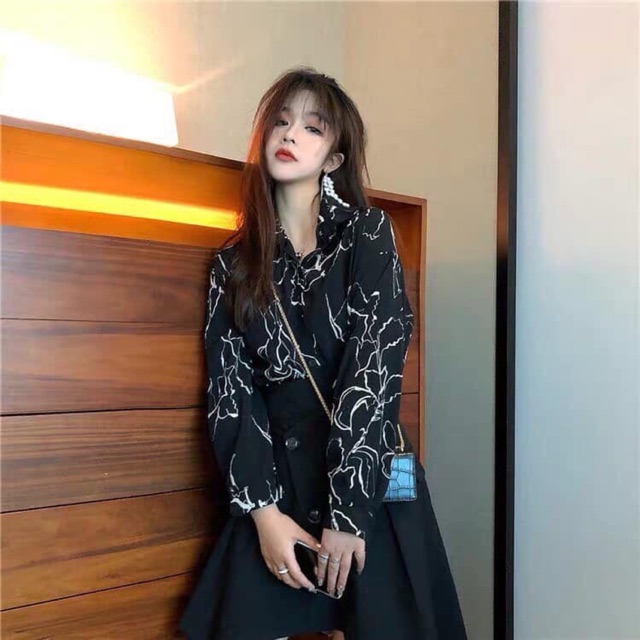 Sơmi lụa hàng thiết kế, hoạ tiết hoa văn