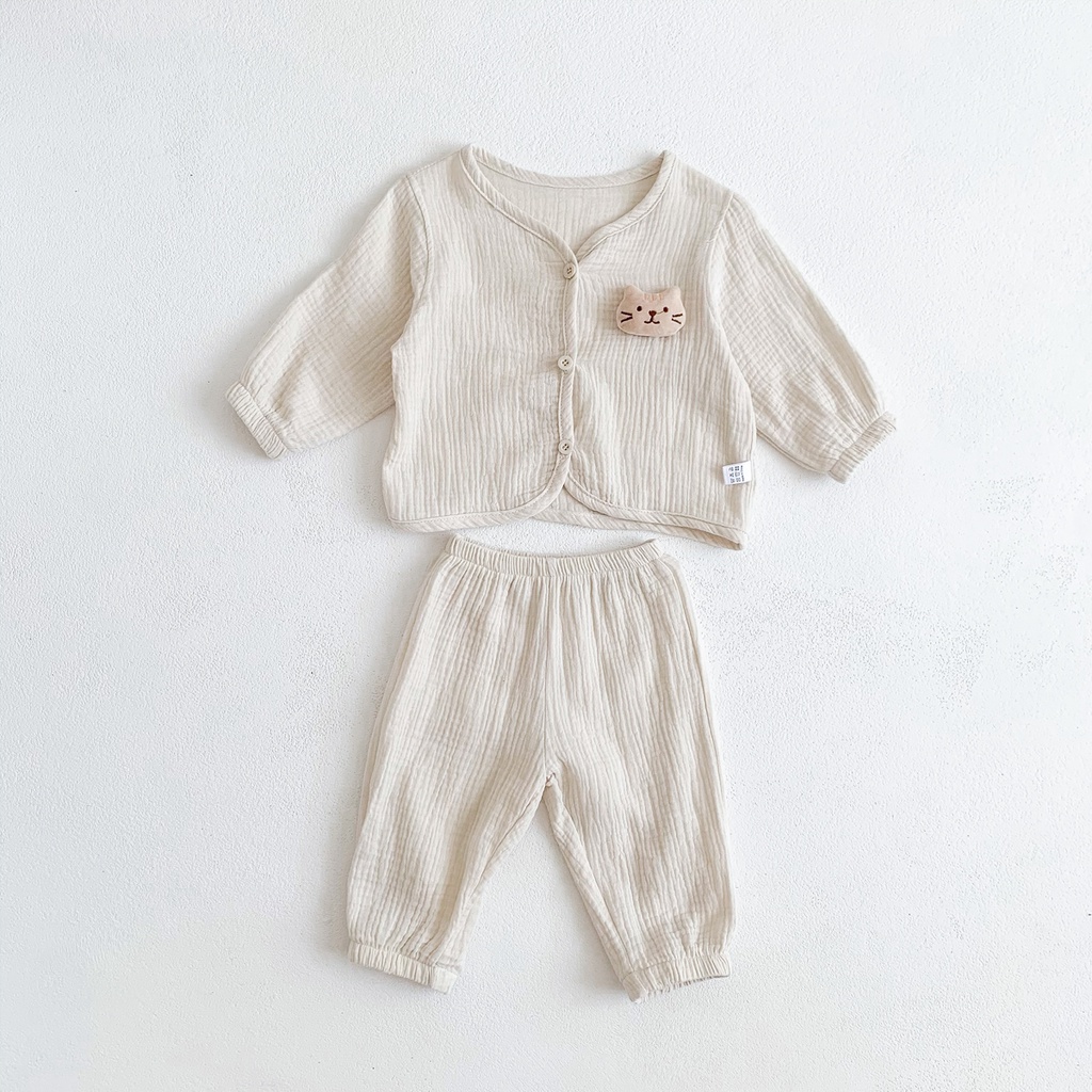 Bộ Đồ Ngủ Tay Dài + Quần Dài Vải Cotton Mềm Mại Thời Trang Xinh Xắn Dành Cho Bé