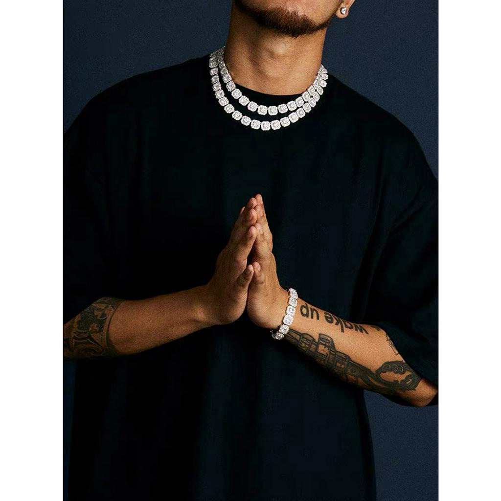 Vòng cổ Mặt Vuông Đính Đá Lấp Lánh Phong Cách Hip Hop Cho Nam