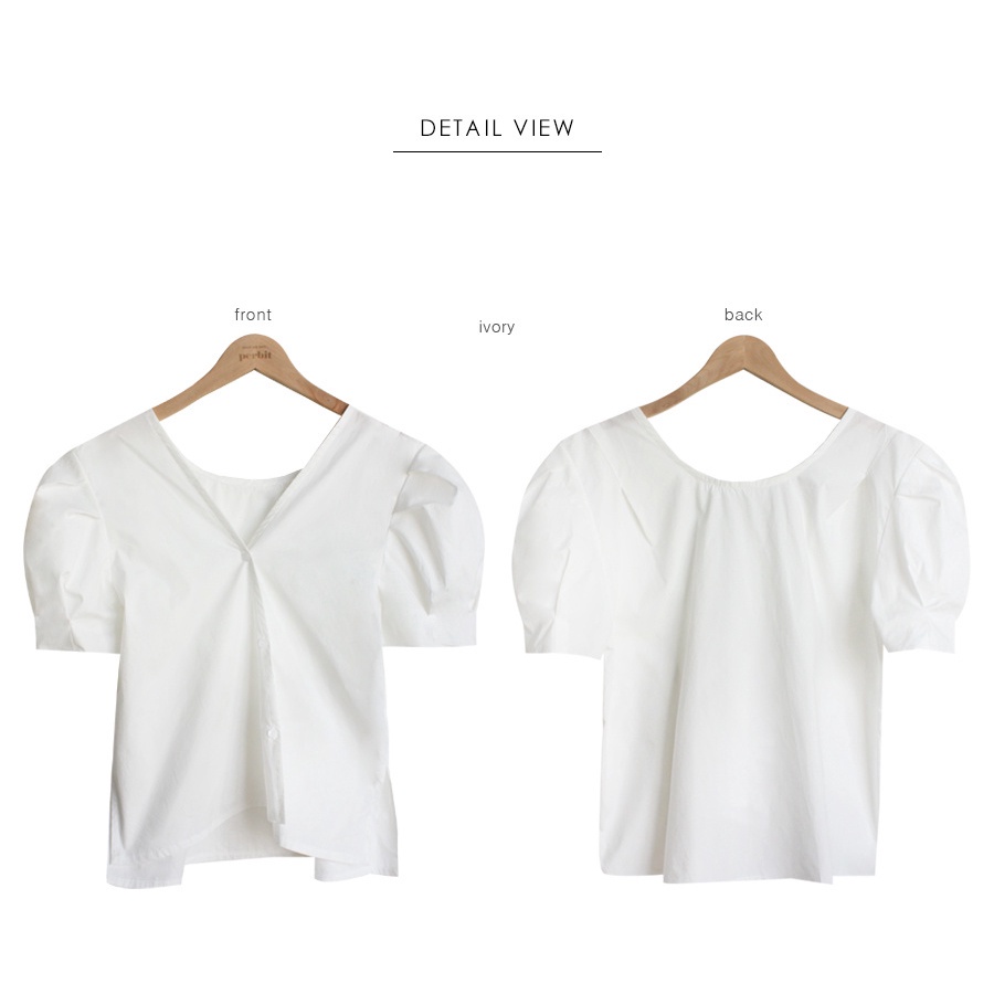 SUXI Áo Sơ Mi Tay Ngắn Cổ Chữ V Màu Trơn Phối Nút Đơn Giản Phong Cách Hàn Quốc Cho Nữ