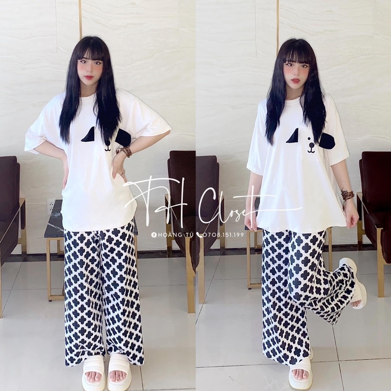 Set áo cotton quần suông gân cún đáng yêu M15