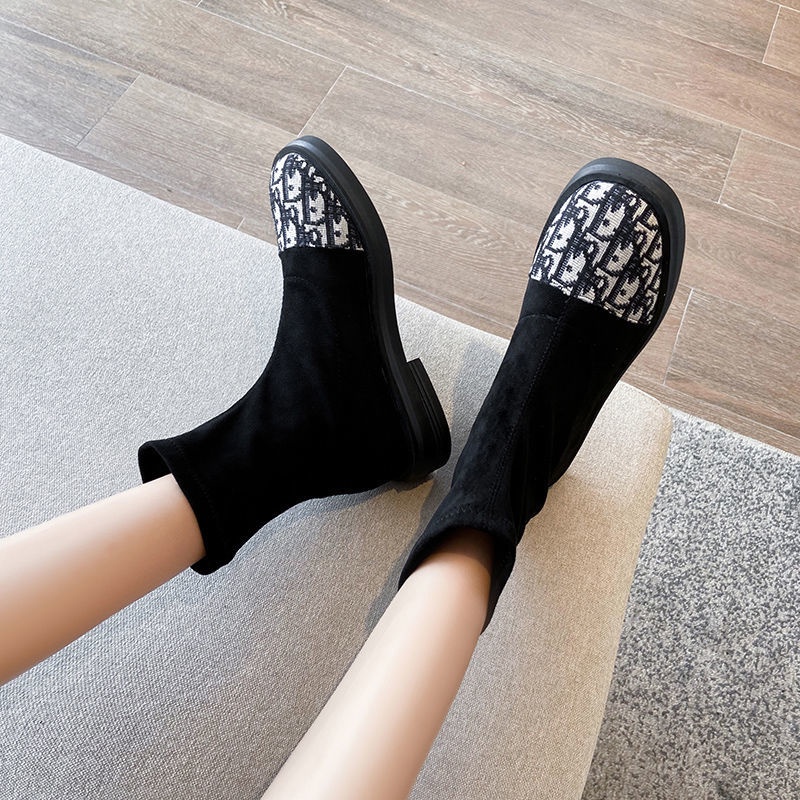 Giày Bốt Vải Co Giãn Tốt Thiết Kế Sành Điệu Cho Nữ