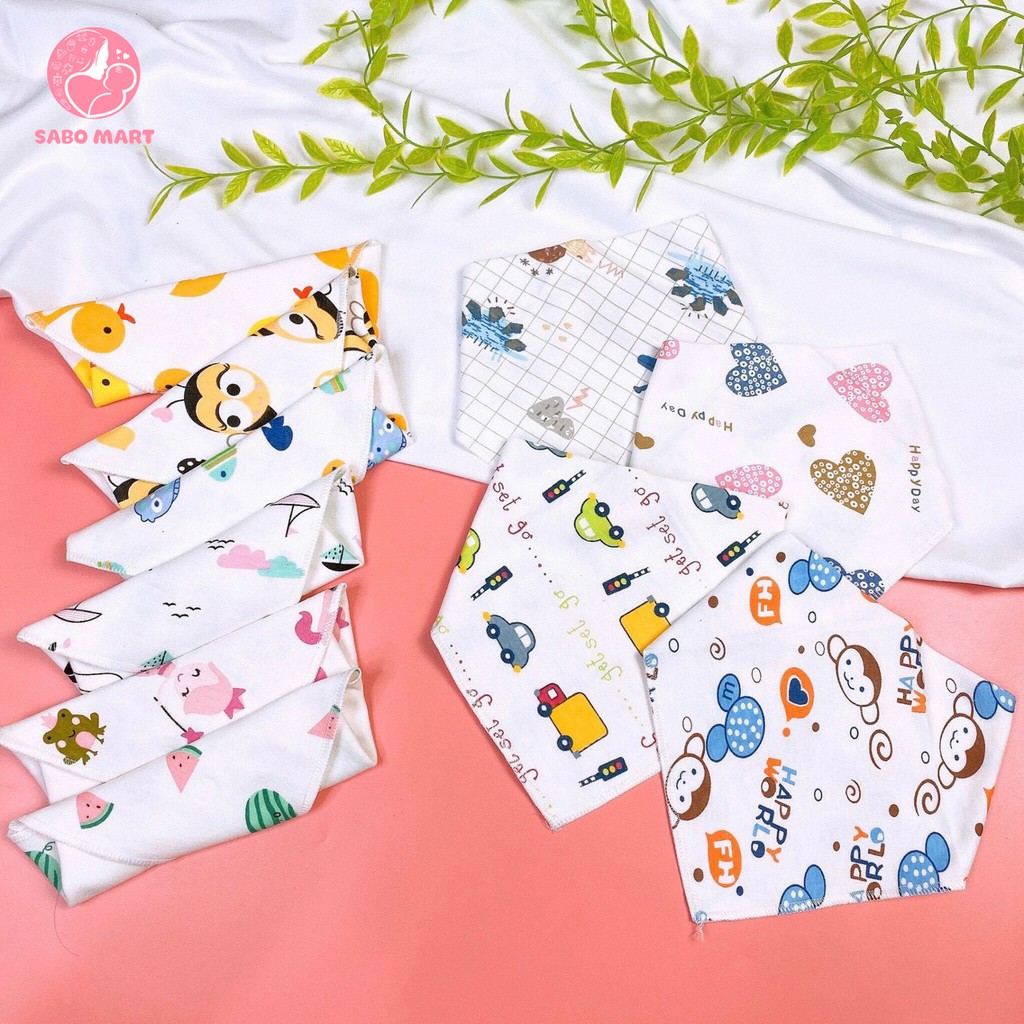 Sét 10 Khăn Yếm Tam Giác Cotton 2 Lớp Có Cúc Bấm Cho Bé