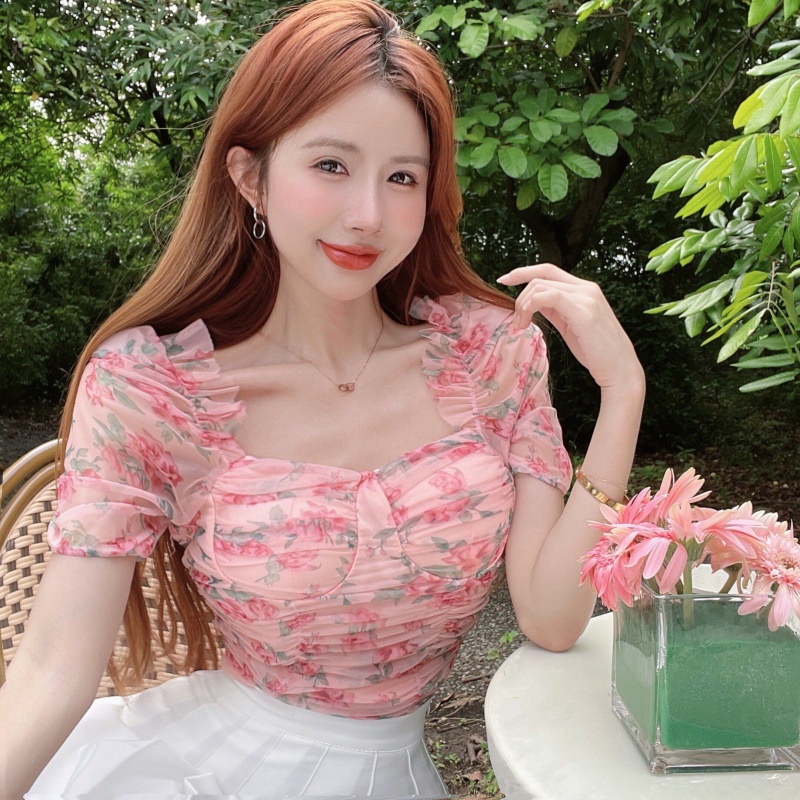 Áo Sơmi NgắN Tay In Hoa BằNg VảI chiffon Cho Nữ