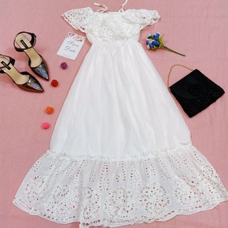 Váy Maxi đầm đi biển màu trắng hai dây đuôi cá đẹp lộng lẫy