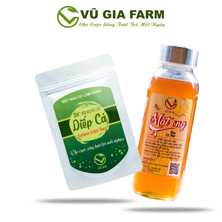 Combo Bột Diếp Cá Sấy Lạnh (50g/ túi) + Mật Ong Hoa Cà Phê ( 420g/ hũ) - Nguyên Chất Vũ Gia