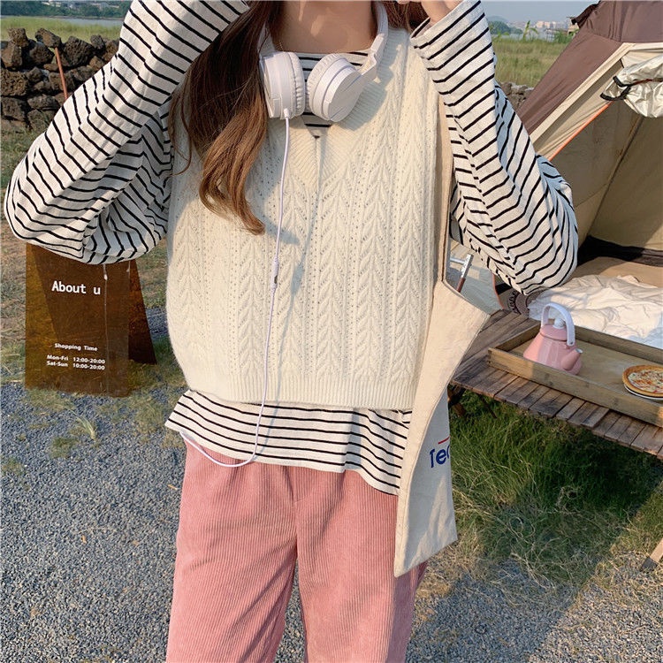 Áo Len Không Tay Cổ Chữ V Kiểu Dáng Đơn Giản Hợp Thời Trang Cho Nữ