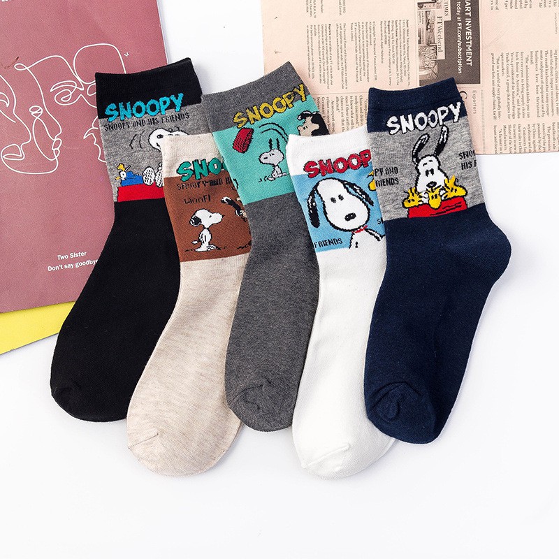 Tất cotton thông thoáng hoạ tiết chú chó Snoopy phong cách Hàn Quốc dành cho nam và nữ