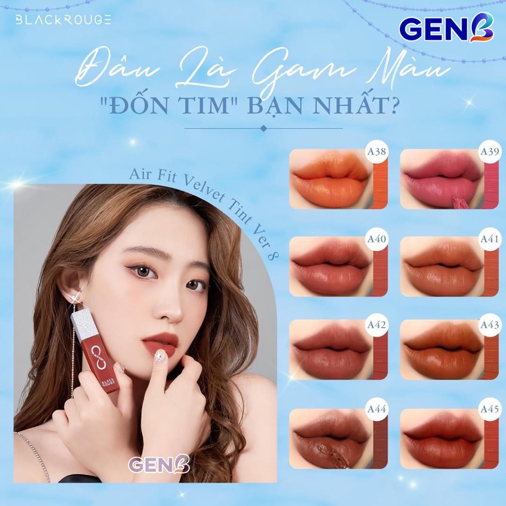 Son Kem Lì Black Rouge Ver 8 A12, A06, A03 CHÍNH HÃNG Siêu Mịn- Thỏi Son Môi Black rouge Air Fit Velvet Tint - GENB