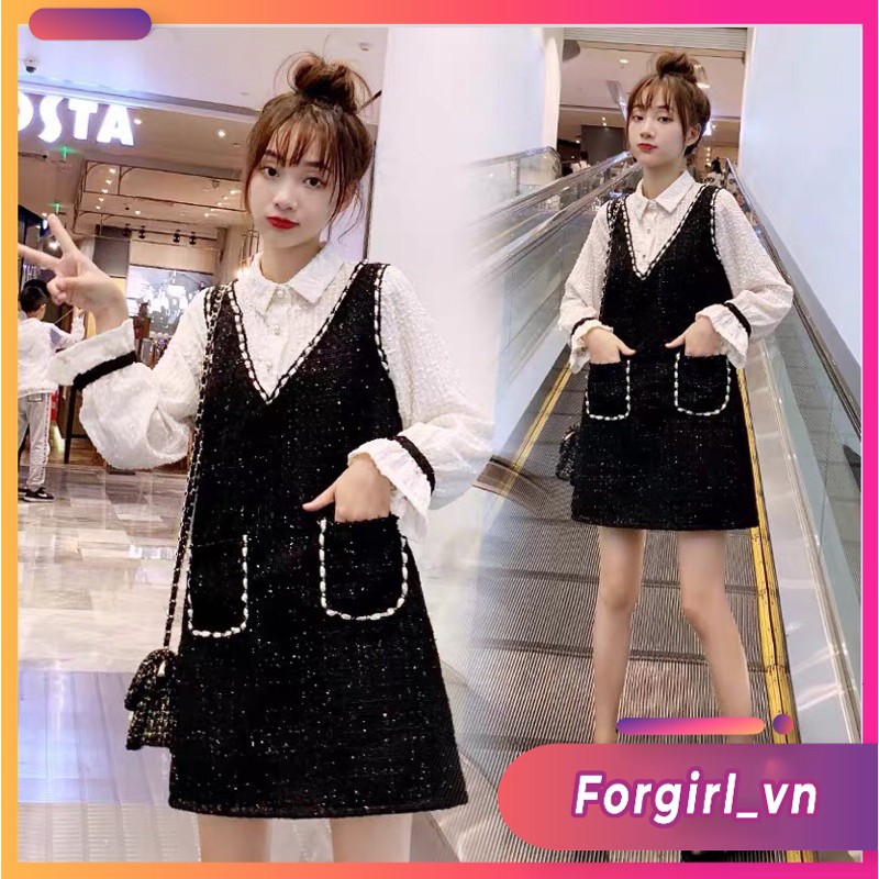 [Mã WAJAN27 hoàn 15% xu đơn 300k] Váy dạ nữ dài tay cao cấp thu đông dày dặn màu đen 