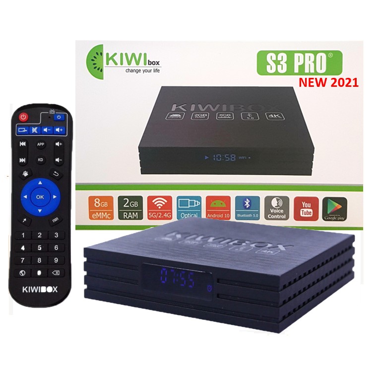 Kiwi box S3pro mới , kiwi s3 pro 2021 Ram 2G, Rom 8G, Wifi 2BT, Android 10, Bluetooth 5.0 - 200 kênh TV miễn phí