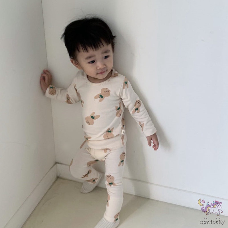 Bộ áo ngủ dài tay và quần dài in hoạt hình thời trang Hàn Quốc cho trẻ em