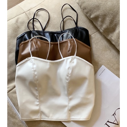 Áo hai dây croptop da ba màu lưng chun cá tính