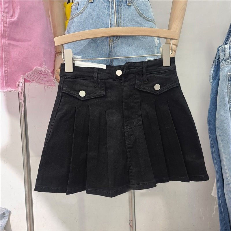 Chân váy denim chữ A xếp ly đơn giản phong cách Hàn Quốc thời trang mùa hè 2022 dành cho nữ