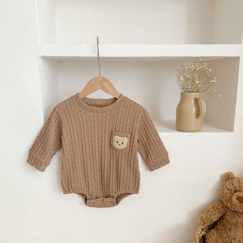 Bộ Áo Liền Quần Tam Giác Tay Dài In Hình Gấu Dễ Thương Thời Trang Mùa Thu Cho