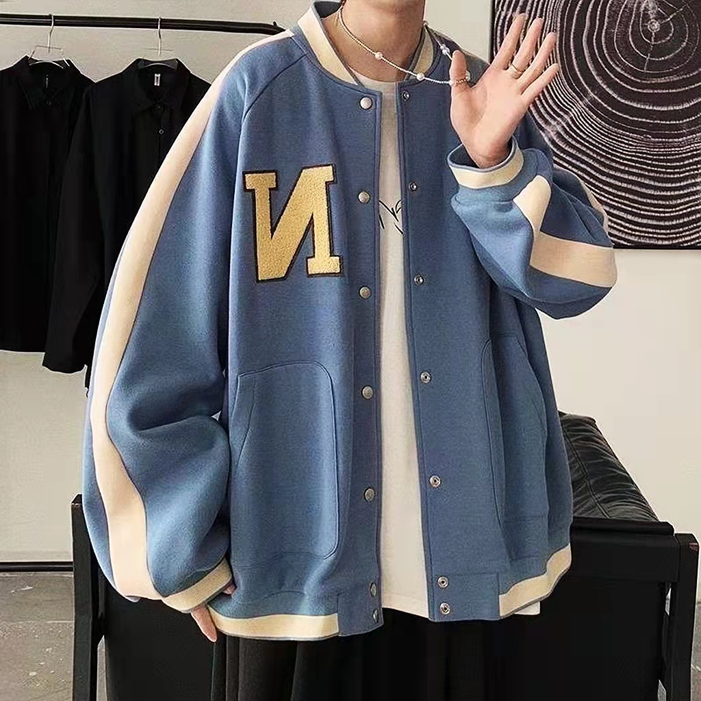 【Vải nỉ đôi nâng cấp】 Thời trang Áo khoác nam nữ phong cách ngoại cỡ Các cặp đôi vải dày dặn】 Áo khoác bomber vải nỉ if thời trang Áo khoác cotton 100% Thêu thùa