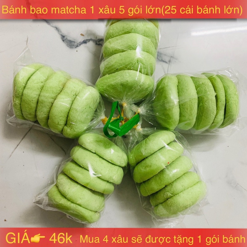 Bánh bao matcha size lớn (1 xâu gồm 5 bịch 20 cái bánh)