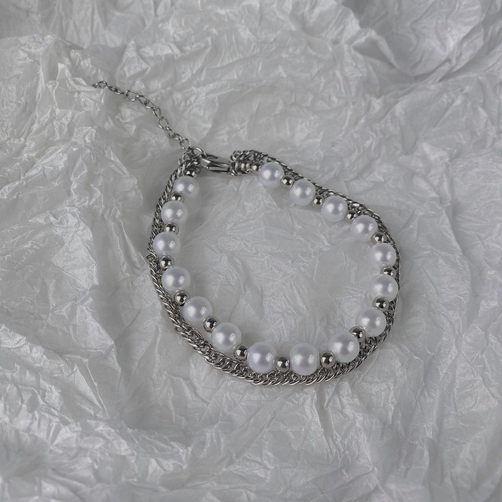 Vòng tay lắc tay dây xích phối hạt trai cao cấp Chain